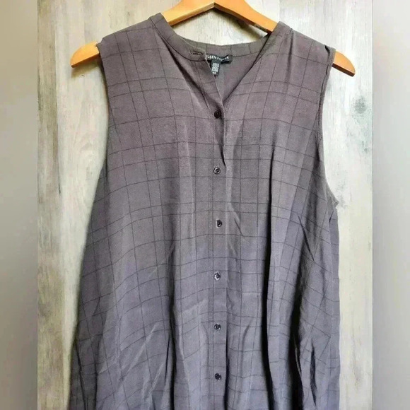 Eileen Fisher Tencel Blend Tunic Button Up Shirt Grey Size Small Petite Women's - Picture 8 of 13